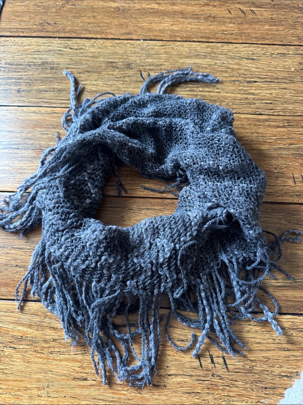 Memoire Charcoal Fringe Knit Scarf